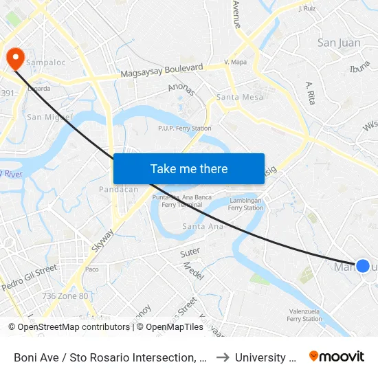 Boni Ave / Sto Rosario Intersection, Mandaluyong City, Manila to University Of the East map