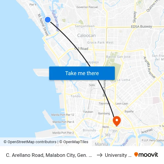C. Arellano Road, Malabon City, Gen. Luna St., Bgy. Ibaba, Malabon City to University Of the East map
