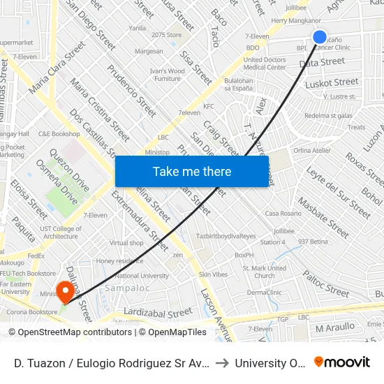 D. Tuazon / Eulogio Rodriguez Sr Ave Intersection, Manila to University Of the East map