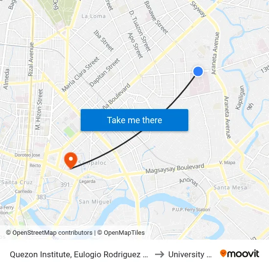 Quezon Institute, Eulogio Rodriguez Sr Ave, Quezon City, Manila to University Of the East map