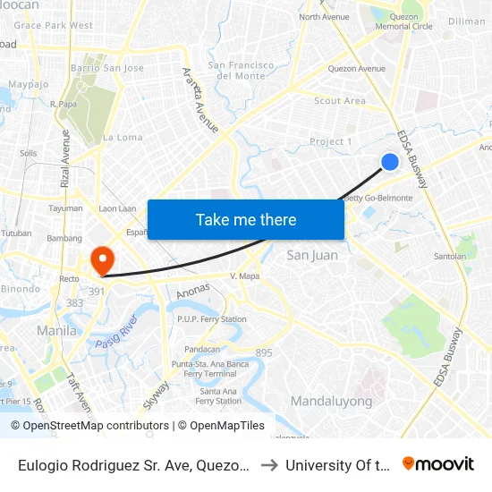 Eulogio Rodriguez Sr. Ave, Quezon City, Manila to University Of the East map