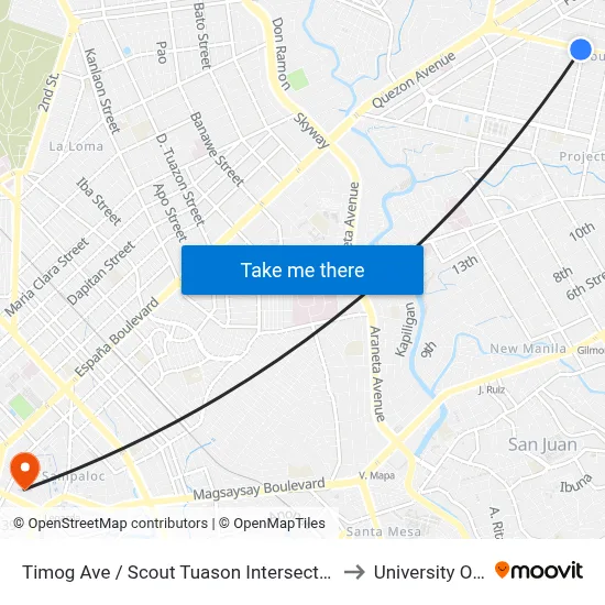 Timog Ave / Scout Tuason Intersection, Quezon City, Manila to University Of the East map
