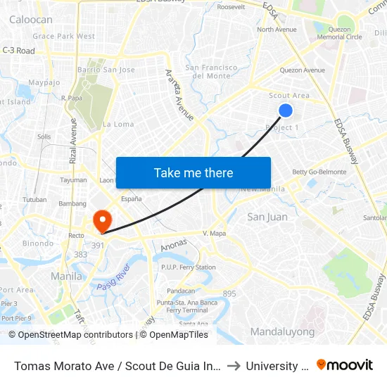 Tomas Morato Ave / Scout De Guia Intersection, Quezon City, Manila to University Of the East map