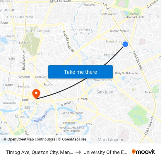 Timog Ave, Quezon City, Manila to University Of the East map