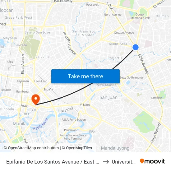 Epifanio De Los Santos Avenue / East Avenue Intersection, Quezon City, Manila to University Of the East map