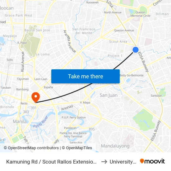Kamuning Rd / Scout Rallos Extension Intersection, Quezon City, Manila to University Of the East map