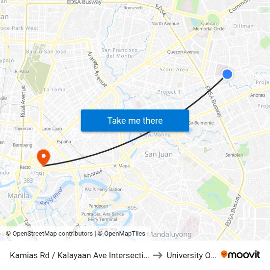 Kamias Rd / Kalayaan Ave Intersection, Quezon City, Manila to University Of the East map