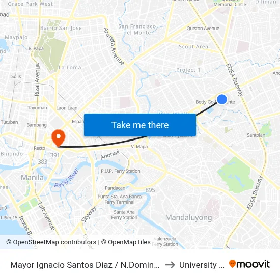 Mayor Ignacio Santos Diaz / N.Domingo Intersection, San Juan, Manila to University Of the East map
