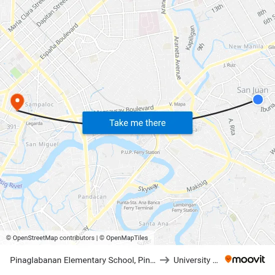 Pinaglabanan Elementary School, Pinaglabanan, San Juan, Manila to University Of the East map