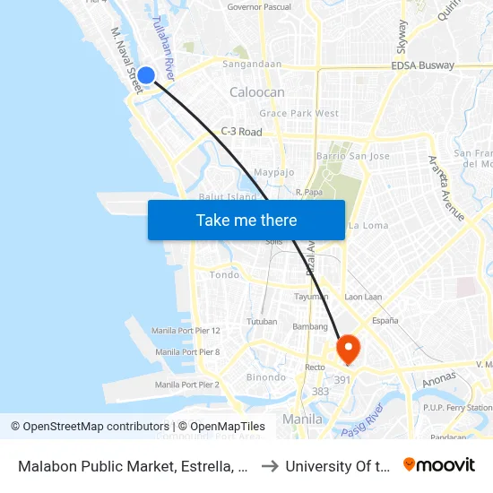 Malabon Public Market, Estrella, Malabon City to University Of the East map
