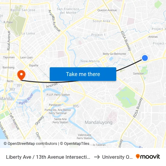 Liberty Ave / 13th Avenue Intersection, Quezon City, Manila to University Of the East map