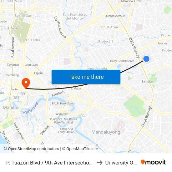 P. Tuazon Blvd / 9th Ave Intersection, Quezon City, Manila to University Of the East map