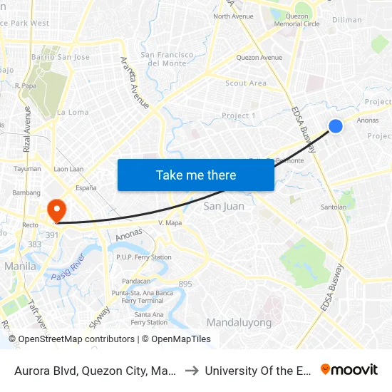 Aurora Blvd, Quezon City, Manila to University Of the East map