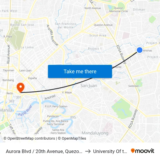 Aurora Blvd / 20th Avenue, Quezon City, Manila to University Of the East map