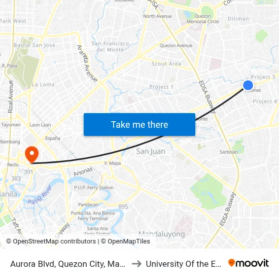 Aurora Blvd, Quezon City, Manila to University Of the East map