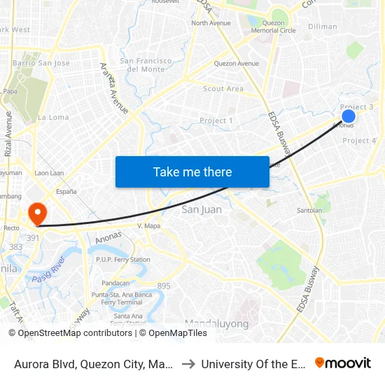 Aurora Blvd, Quezon City, Manila to University Of the East map