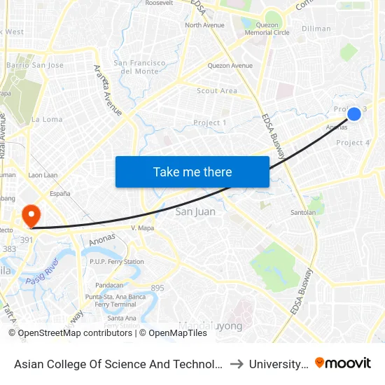 Asian College Of Science And Technology, Aurora Blvd, Quezon City, Manila to University Of the East map