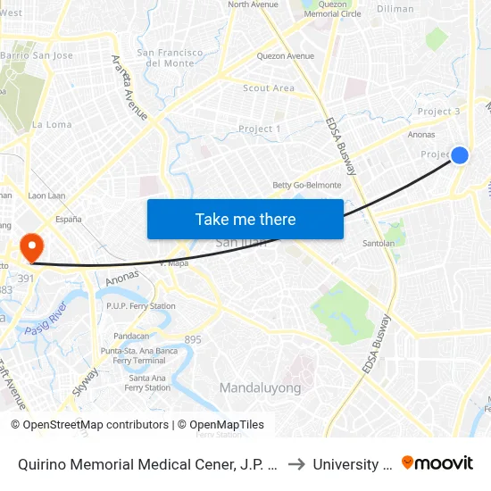Quirino Memorial Medical Cener, J.P. Rizal Street, Quezon City, Manila to University Of the East map
