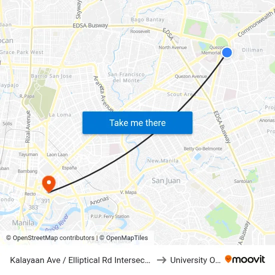 Kalayaan Ave / Elliptical Rd Intersection, Quezon City, Manila to University Of the East map