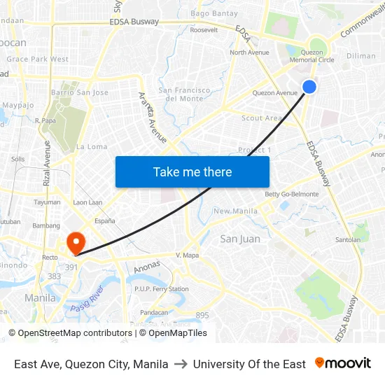 East Ave, Quezon City, Manila to University Of the East map