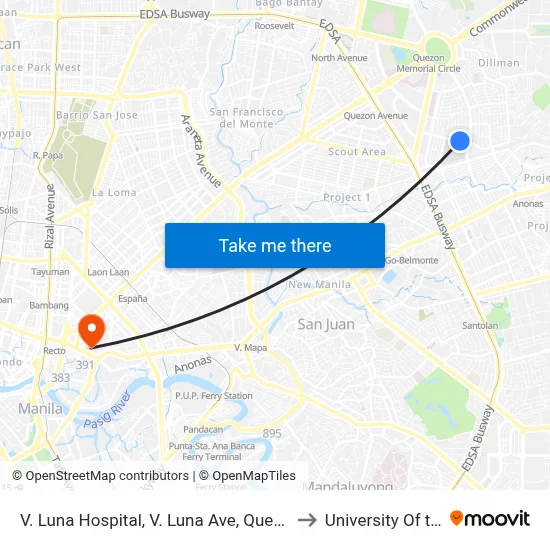 V. Luna Hospital, V. Luna Ave, Quezon City, Manila to University Of the East map