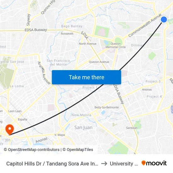 Capitol Hills Dr / Tandang Sora Ave Intersection, Quezon City, Manila to University Of the East map
