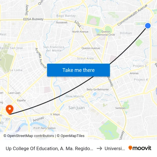 Up College Of Education, A. Ma. Regidor St / Roxas Ave Intersection, Quezon City, Manila to University Of the East map