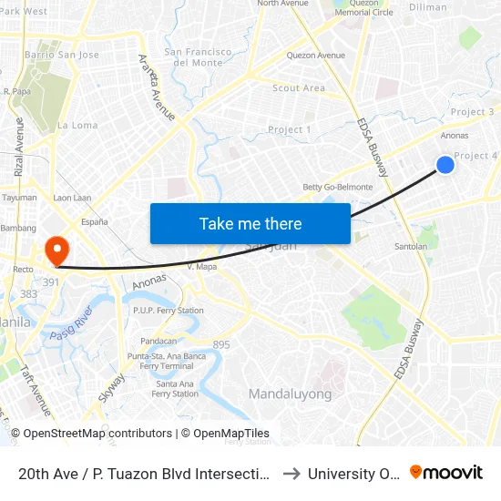 20th Ave / P. Tuazon Blvd Intersection, Quezon City, Manila to University Of the East map