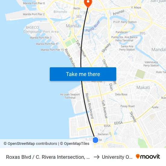 Roxas Blvd / C. Rivera Intersection, Parañaque City, Manila to University Of the East map