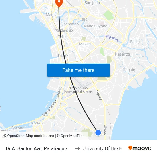 Dr A. Santos Ave, Parañaque City to University Of the East map