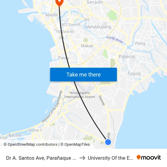 Dr A. Santos Ave, Parañaque City to University Of the East map