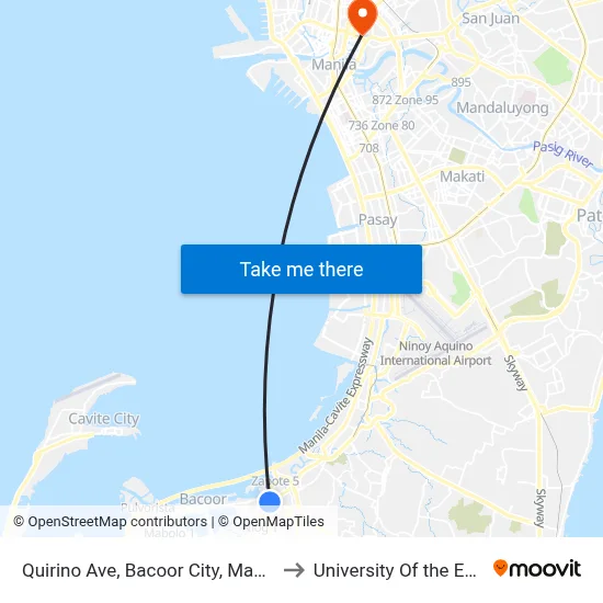 Quirino Ave, Bacoor City, Manila to University Of the East map