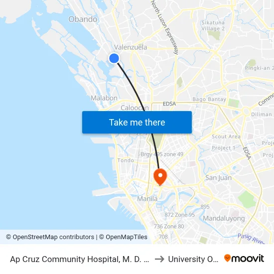 Ap Cruz Community Hospital, M. D. Del Pilar, Malabon City to University Of the East map