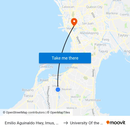Emilio Aguinaldo Hwy, Imus, Manila to University Of the East map