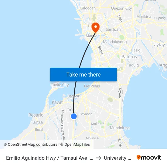 Emilio Aguinaldo Hwy / Tamsui Ave Intersection, Imus, Manila to University Of the East map