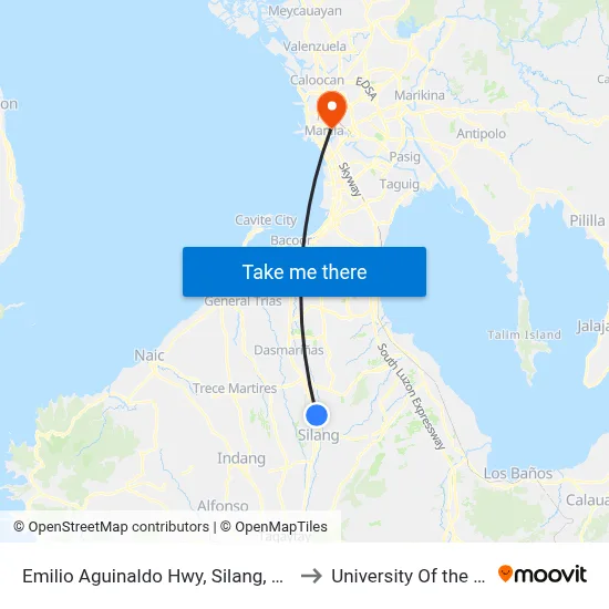 Emilio Aguinaldo Hwy, Silang, Manila to University Of the East map
