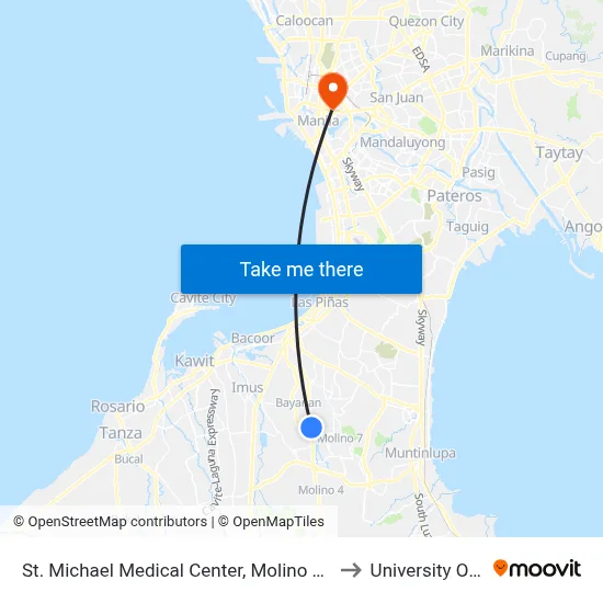 St. Michael Medical Center, Molino Rd, Bacoor City, Manila to University Of the East map