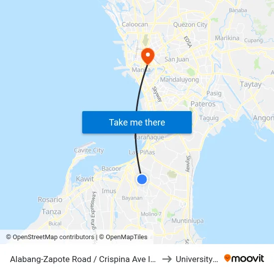 Alabang-Zapote Road / Crispina Ave Intersection, Las Piñas City, Manila to University Of the East map