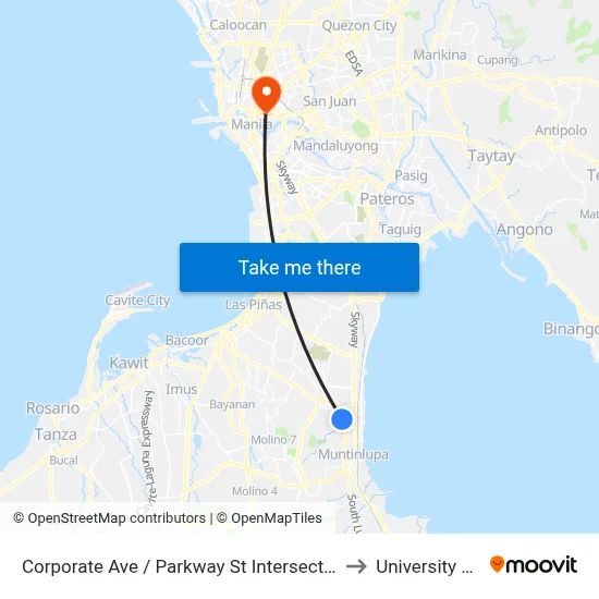Corporate Ave / Parkway St Intersection, Muntinlupa City, Manila to University Of the East map