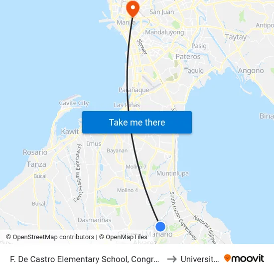 F. De Castro Elementary School, Congressional Rd,  General Mariano Alvarez, Manila to University Of the East map