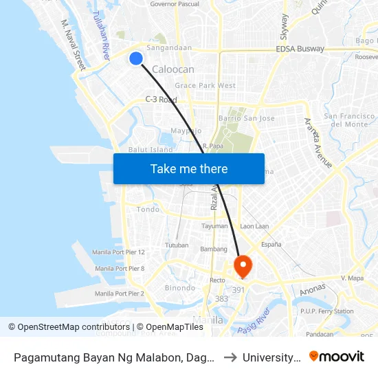Pagamutang Bayan Ng Malabon, Dagat- Dagatan Avenue, Caloocan City to University Of the East map