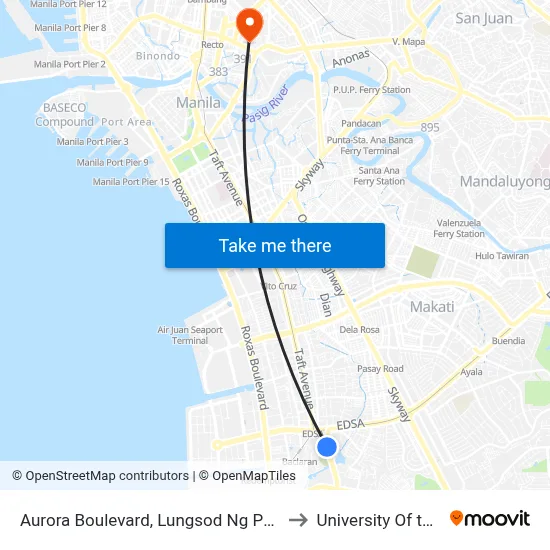 Aurora Boulevard, Lungsod Ng Pasay, Manila to University Of the East map