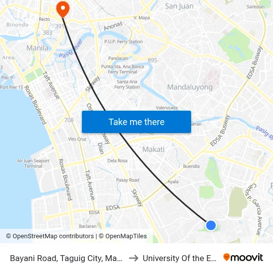 Bayani Road, Taguig City, Manila to University Of the East map