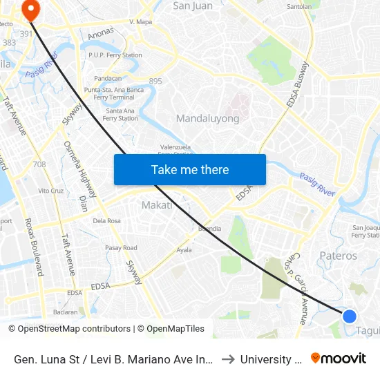 Gen. Luna St / Levi B. Mariano Ave Intersection, Taguig City, Manila to University Of the East map