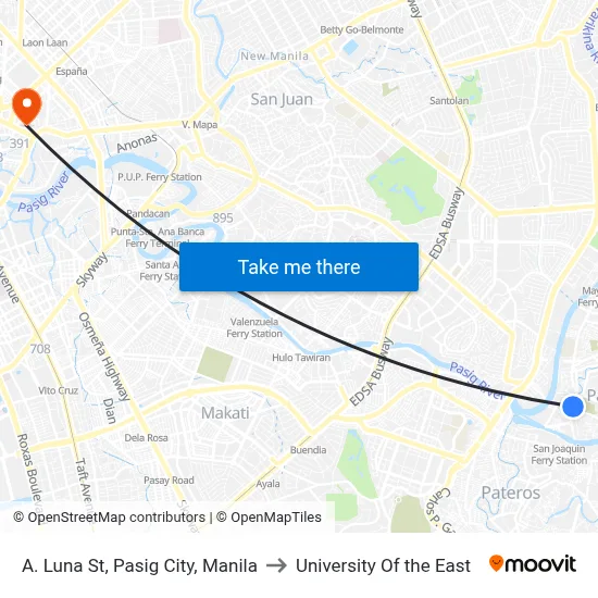 A. Luna St, Pasig City, Manila to University Of the East map