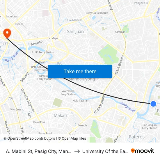 A. Mabini St, Pasig City, Manila to University Of the East map