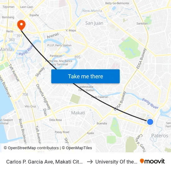 Carlos P. Garcia Ave, Makati City, Manila to University Of the East map
