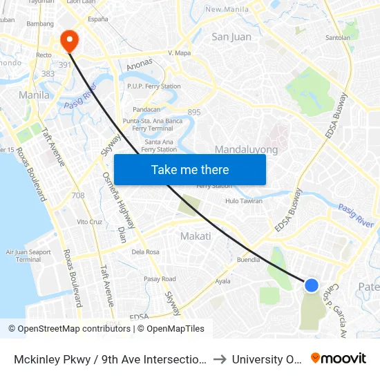 Mckinley Pkwy / 9th Ave Intersection, Taguig City, Manila to University Of the East map