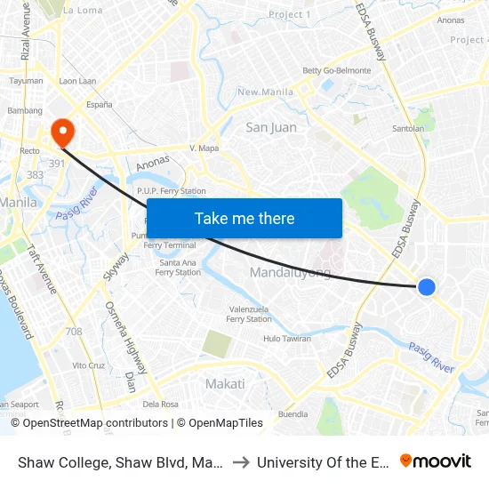 Shaw College, Shaw Blvd, Manila to University Of the East map