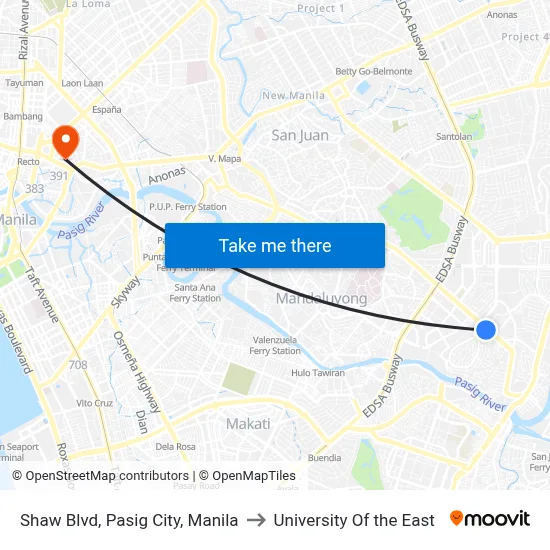 Shaw Blvd, Pasig City, Manila to University Of the East map